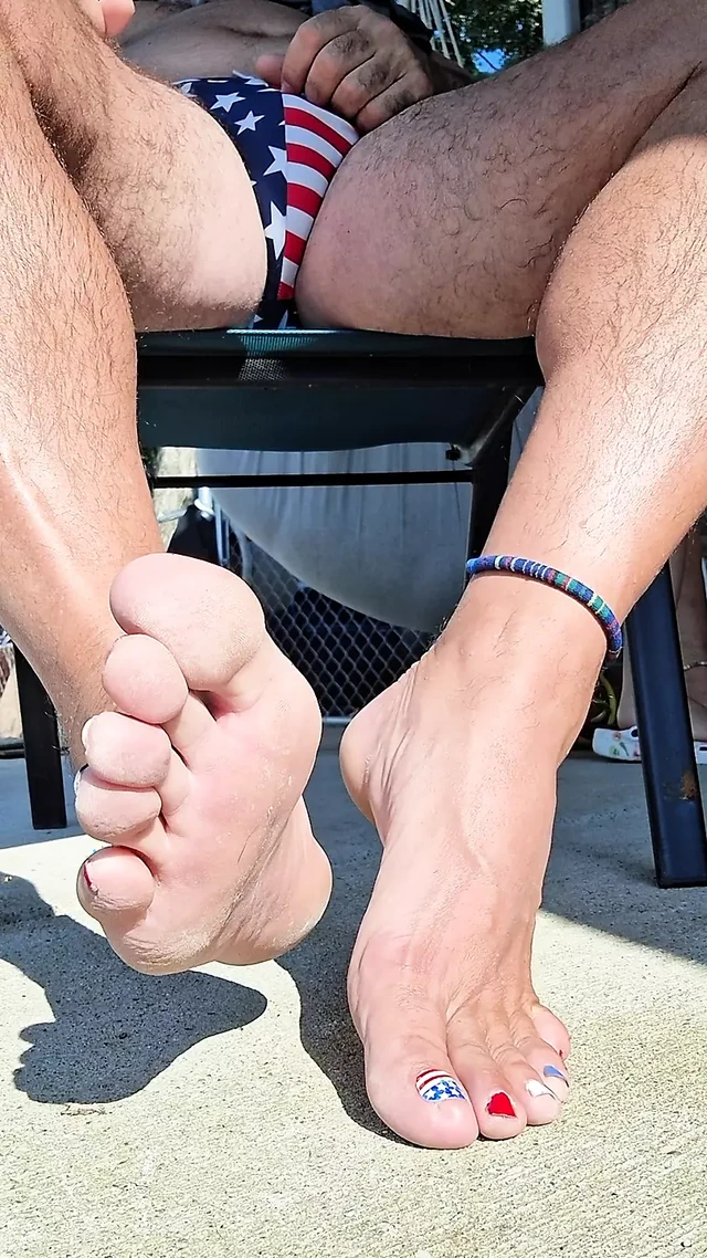 Showing you my bare feet and stroking my cock outside in the sun