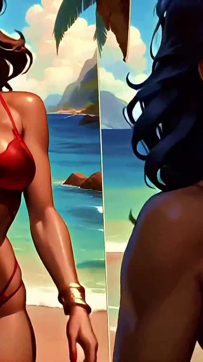 4K 100% Ai Generated 3D Soft Looping Pmv: Dark-skinned Thick Ass Gentle Twerk on Tropical Beach in Sexy Bikinis