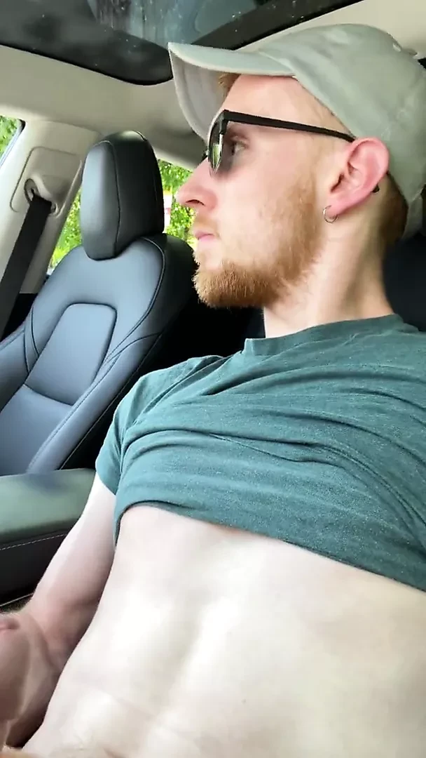 ginger lad shoots a load in his car