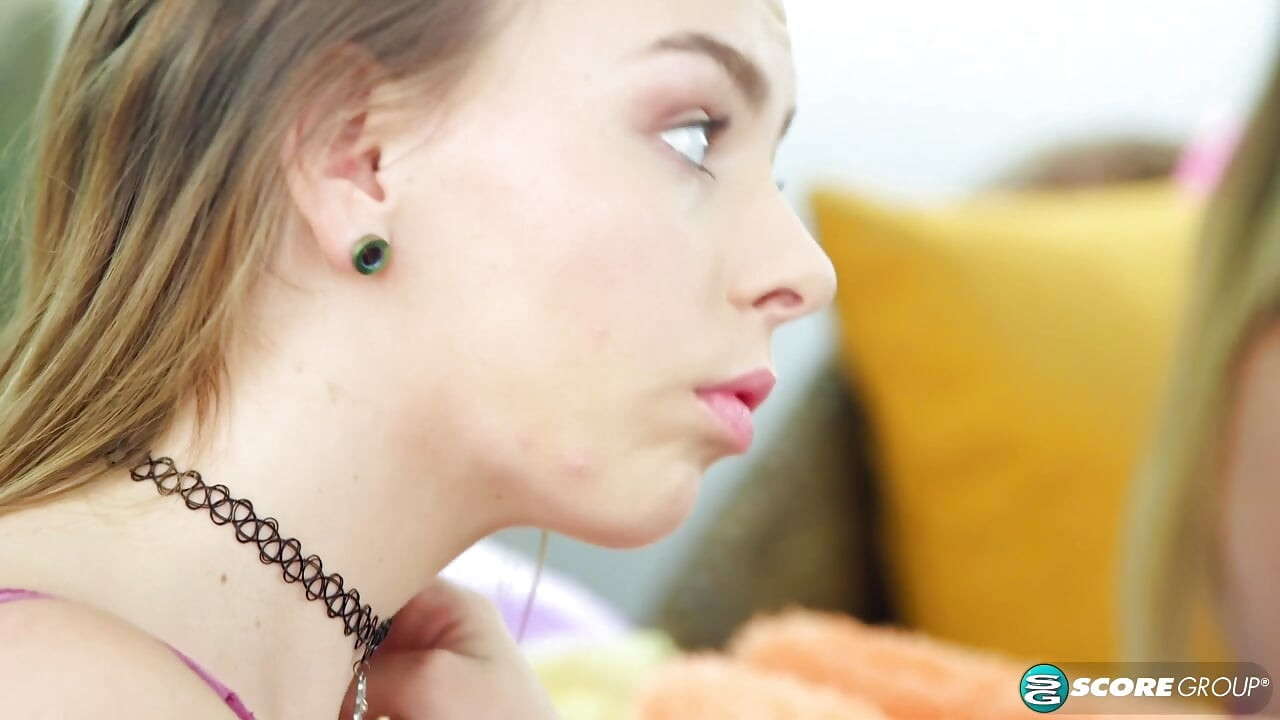 Cute Alex Blake, 18, fingers her pink slit in front of a