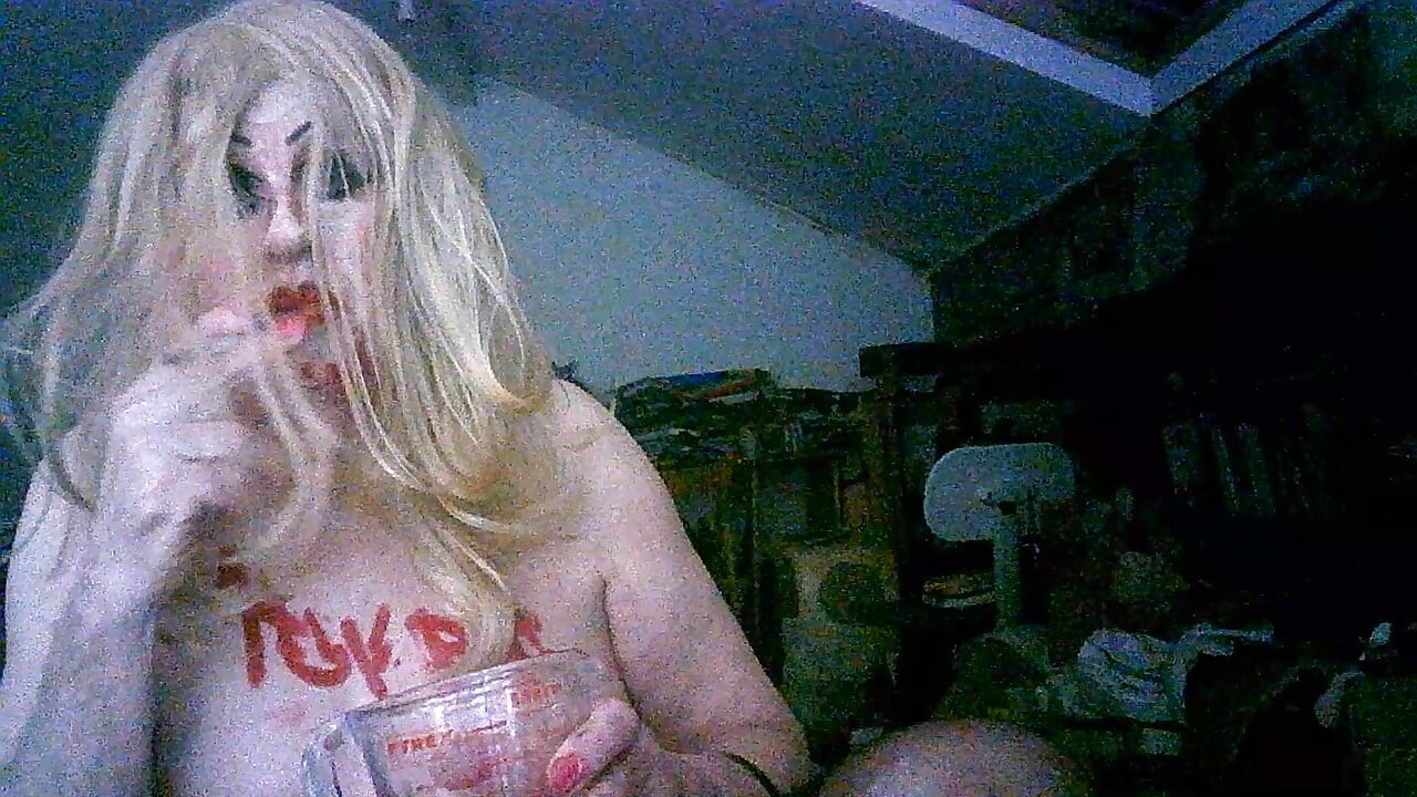 Shameless old cumslut slag Sarah, smokes drinks dogger's cum from used condom and own piss