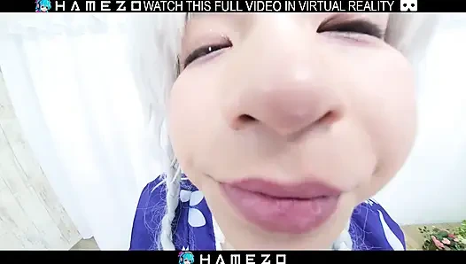 Das geile japanische mädchen Mika Amimura mit dicken titten wird beim lauten stöhnen in VR gefickt.