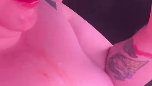 Messy BBW Gagging on Dildo