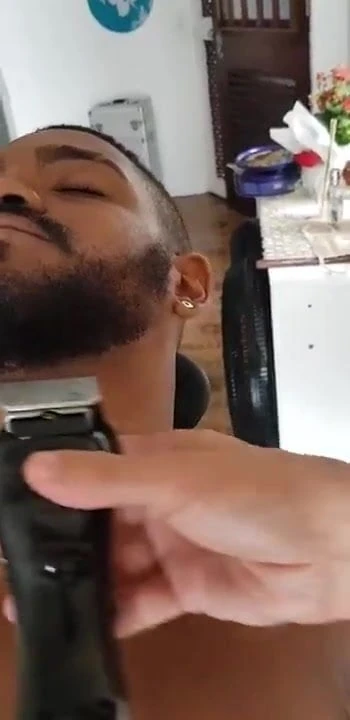Beard trimmed by naked hot sexy  tattooed Latino barber