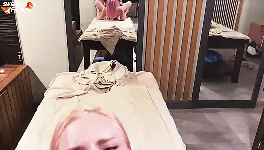 Masseuse Deep Sucking Cock Muscular Guy and Fucking - Cum Mouth