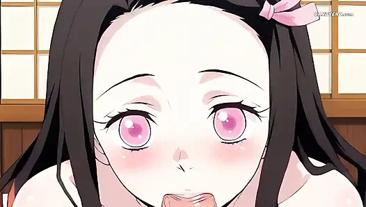 Nezuko's rosa lippen um seinen schwanz gewickelt - weich, warm, hungrig - AI generiert