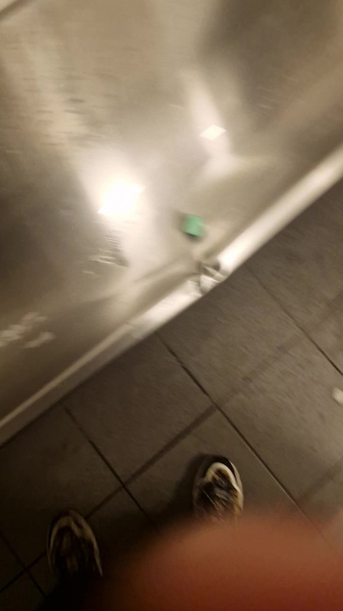 At Electronic music dance club, Oslo City Center: CAUGHT! It's a great kick wanking & flashing my big cock by the urinals