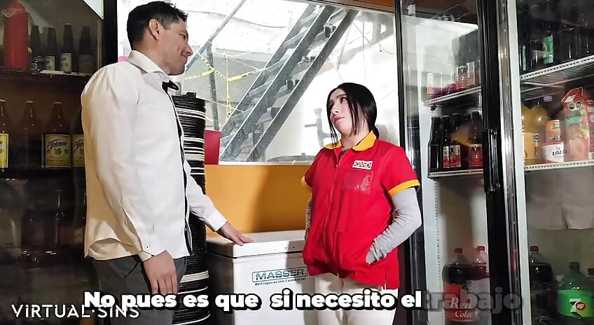 Boss fucks Oxxo cashier in the storeroom