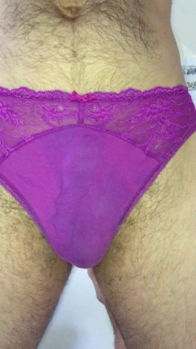Pissing in spunky purple panties