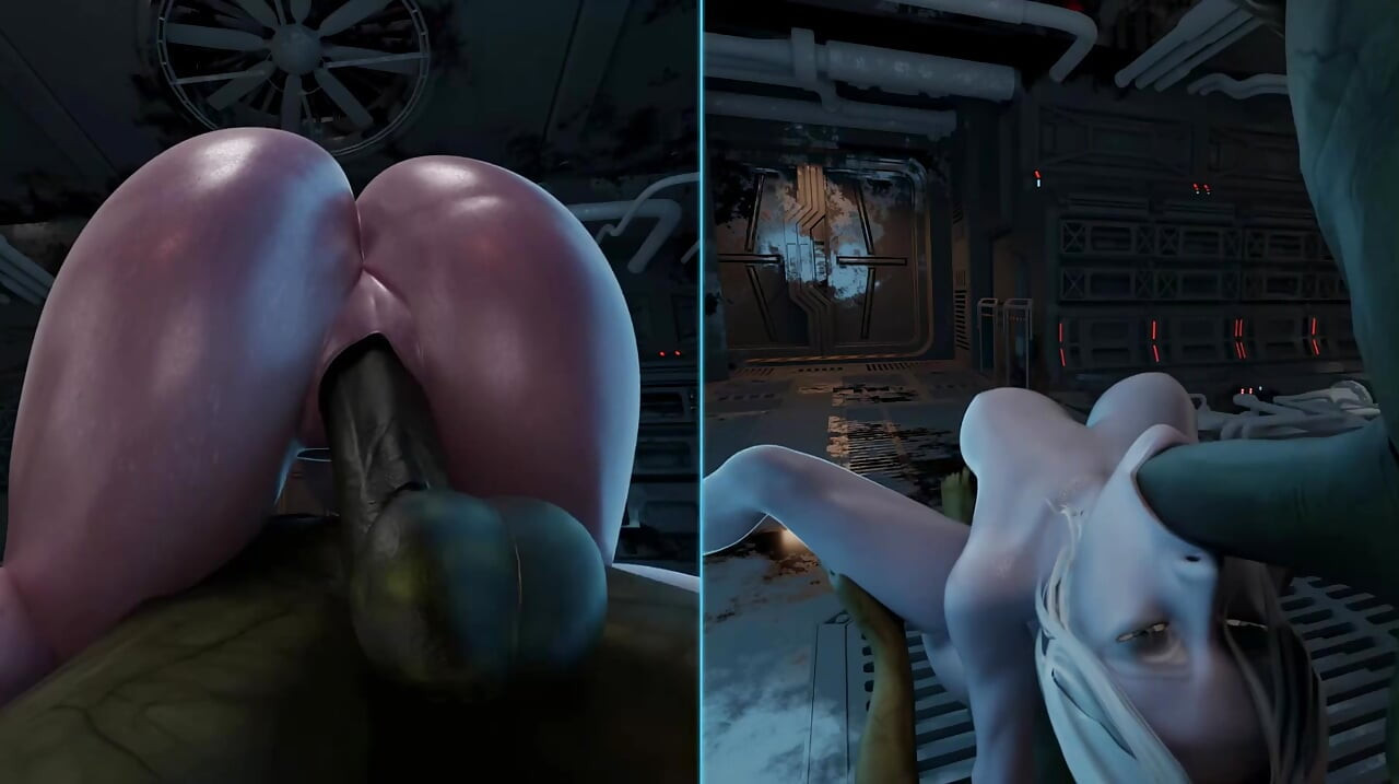 Lara i Tifa puše kurac ogre dok ih jebu u pičku i guzu u isto vrijeme. Čudovišna zabava 3D hentai igra