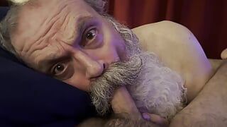 Old Man Big Moustache Blowjob, Sucks Licks and Hums His Way to a Creamy Reward