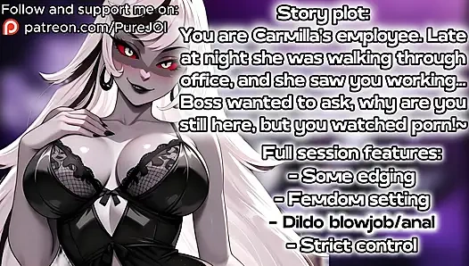 Carmilla Carmine caught her employee masturbating in the office (Dildo JOI)