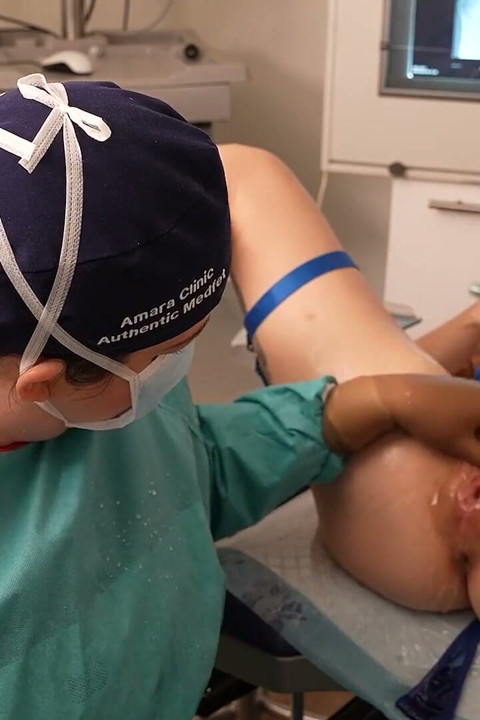Gynecology Examiation - Fingering and Fisting with Latex Gloves and a Surgical Gown