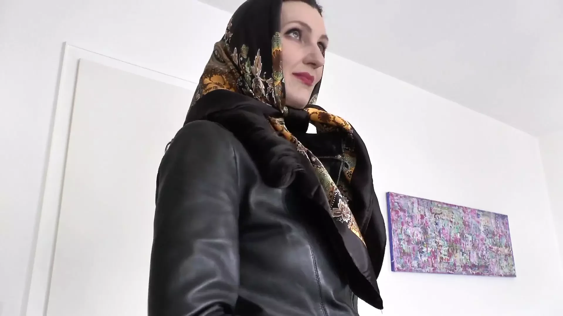 Satin Headscarf Fashion Show, Satin Headscarf and Leather Jacket, JOI Lady Victoria Valente