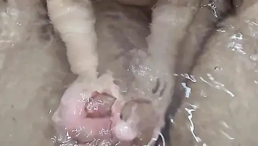 Bath Handjob Ended with Hot Underwater Cumshot!
