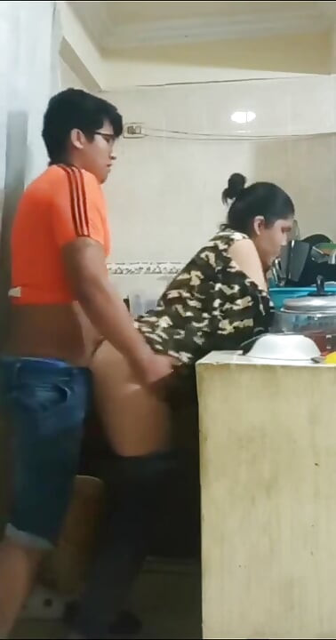 The Boss's Son Has Sex with the Maid in the Kitchen