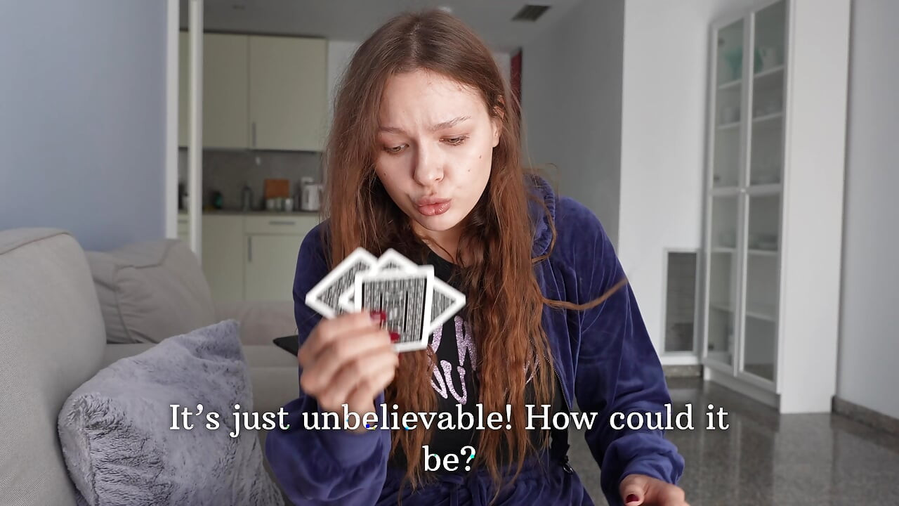 The stepsister does not know how to stop. Playing cards with your stepsister