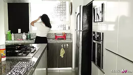 German Wife seduce to Quick Fuck in the kitchen by old husband when home alone