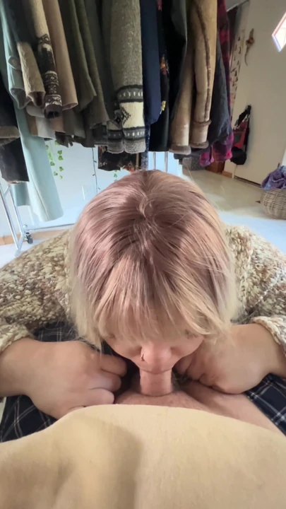 Thrilling moment from "Blonde Sucks & Drains an Uncut Cock! Throatpie! Cum Lube Post Orgasm Blowjob"