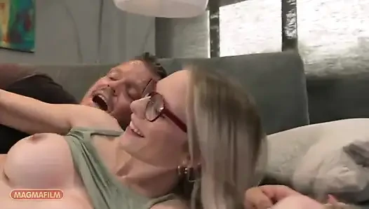 Pretty Blonde Next Door with Glasses Approached for Sex
