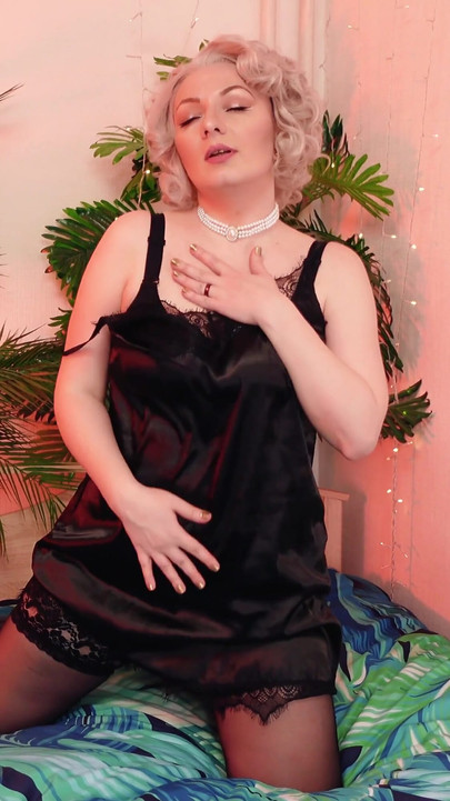 Powerful moment from "Sexy pin up hot MILF teasing with cameltoe and lace panties and black nylon stockings (Arya Grander)"