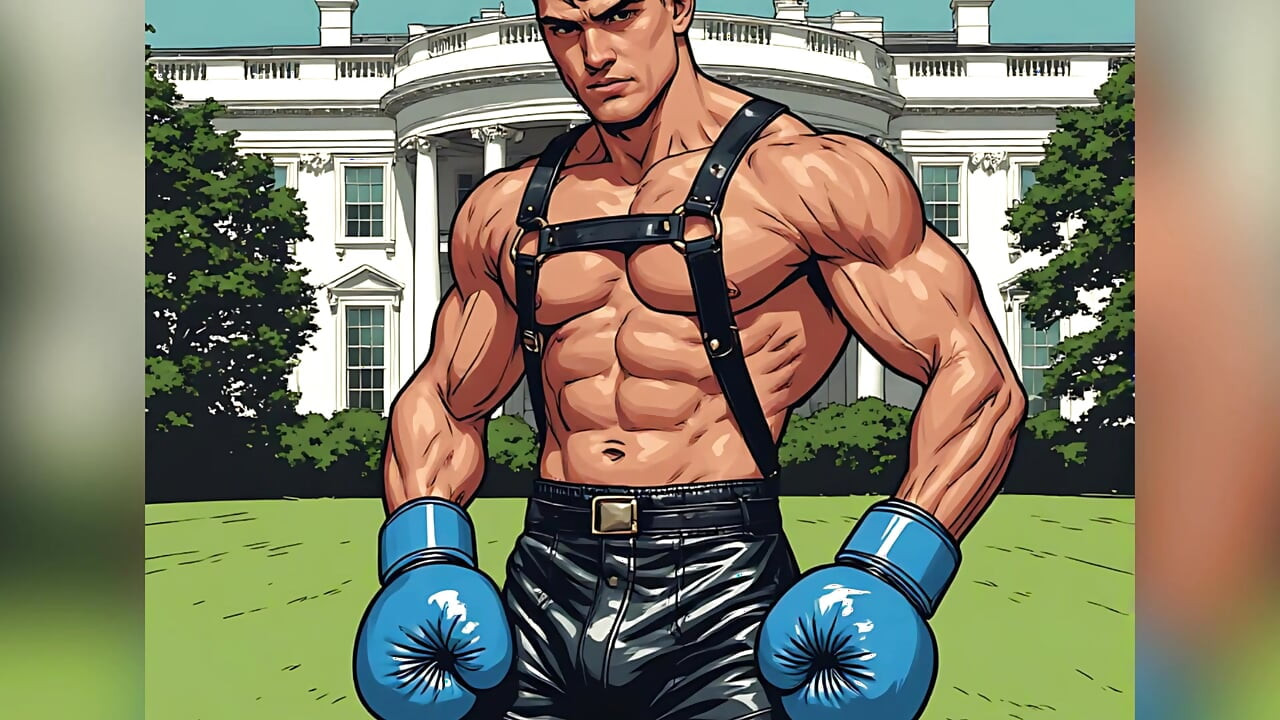 White House Lawn Fighter Bulge Comic Style Art