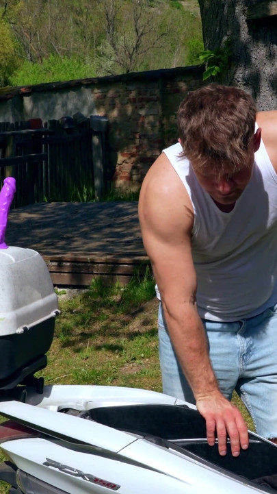 Three neighbours sharing one girl and all her holes with milk dripping tits | Clip 1