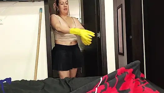 Horny Latina MILF Maid Gives POV Blowjob, Rides Dick and Swallows Cum (homemade) Hot