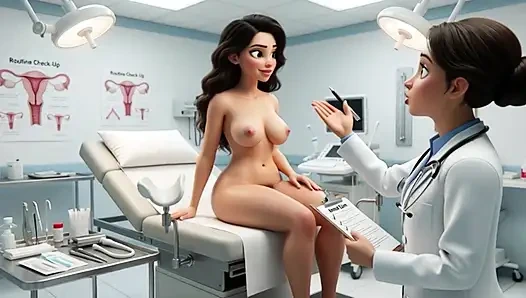 Güzel düzgün vücutlu esmer kadın hasta tamamen çıplakken profesyonel jinekolojik muayeneden geçiyor