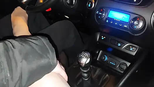 Mature stepmom teases her stepson in the car, in public, with her sexy legs in stockings