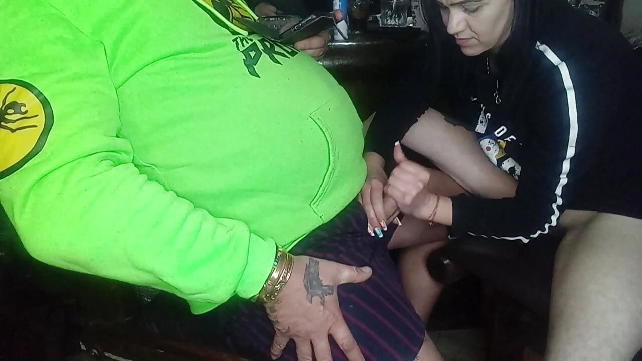 Giving him a handjob with his cum dripping off my hand....