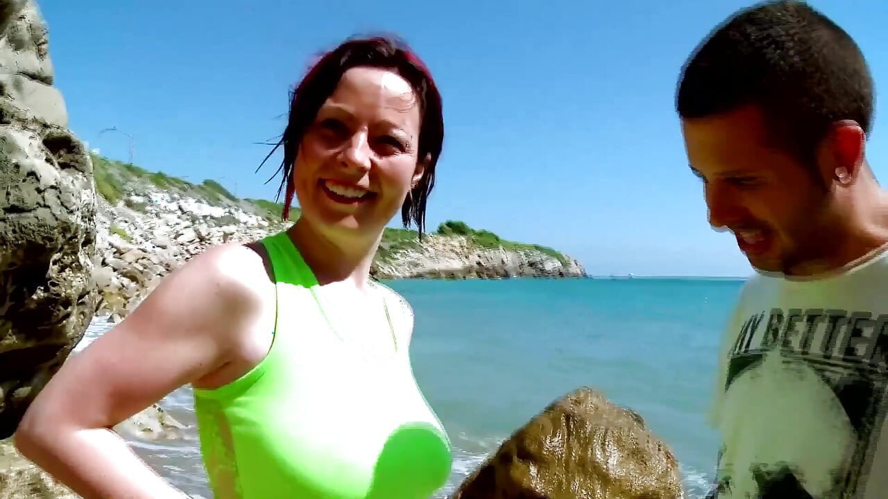 brunett babe taken to the beach to fuck