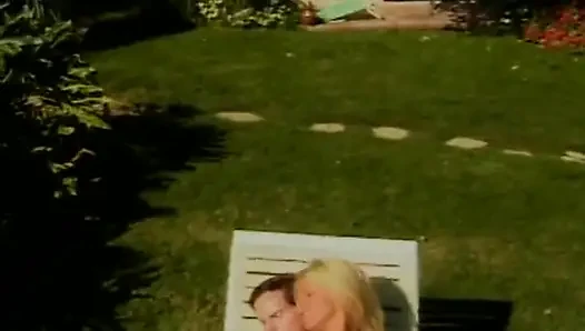 Classic Blonde MILF Rides Big Dick in the Backyard