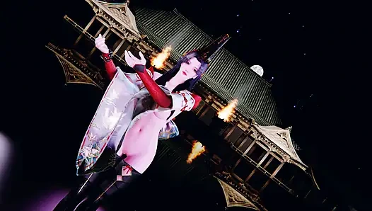 3 boyutlu seksi Asyalı kostümlü striptizci dansı