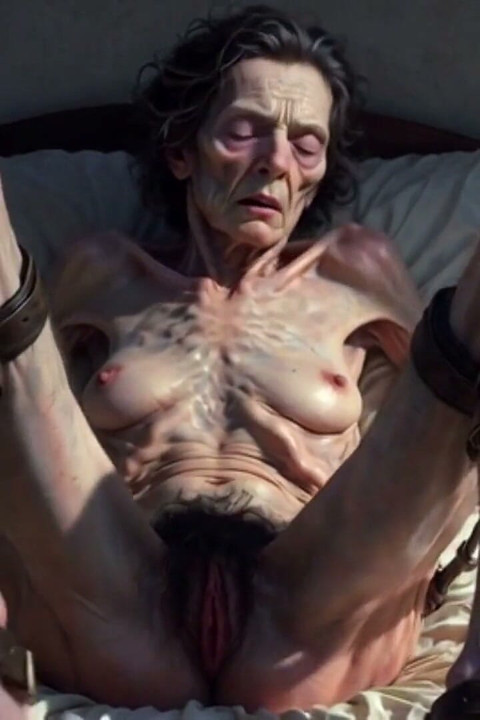 85yo Granny Tied up - Big Open Hairy Pussy Begging for Cum Inside
