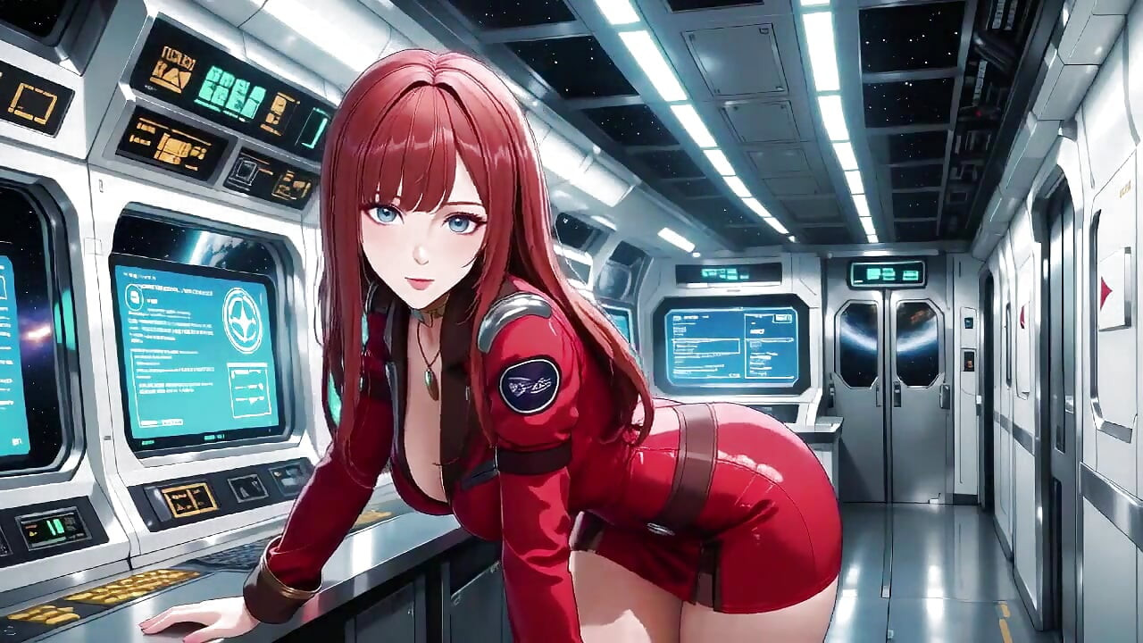Red-haired Commander! Private Moments in the Sci-fi Ship Cockpit