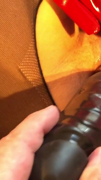 Epic moment from "Red fetish dress, black pantyhose, ankle boots and dildo"