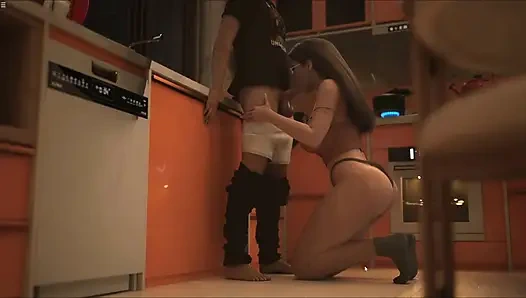 Japanese Guy Cheating With Hot Mother In Law In Kitchen