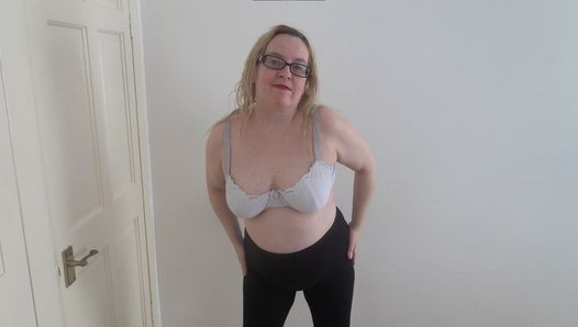 Naughty Mom stripping naked knickers and Bra and leggings