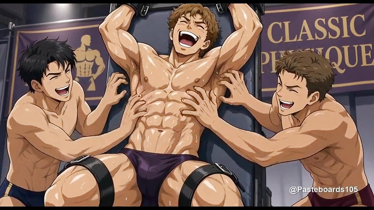 The Physique Judging - Flexed, Strapped Down And Tickled On The Dais (2D Anime Bara)