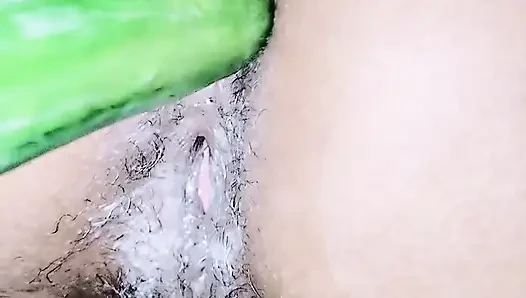 Pooja put her hand in wife's pussy and inserted cucumber, pussy and ass exploded