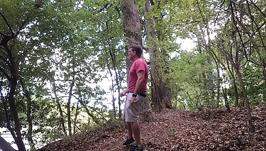 Public Woods Jerk Off on Hiking Trail, Zipper Flash, Hard Cock Stroking, Big Cumshot and Face