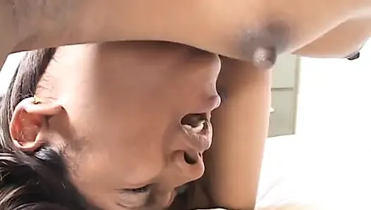 Curvy ebony slut tastes white cock banging doggy style