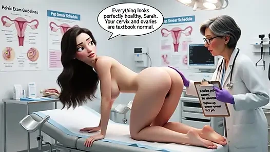 Pasien wanita rambut cokelat dengan tubuh semok lagi menjalani pemeriksaan ginekologi profesional sambil bugil total