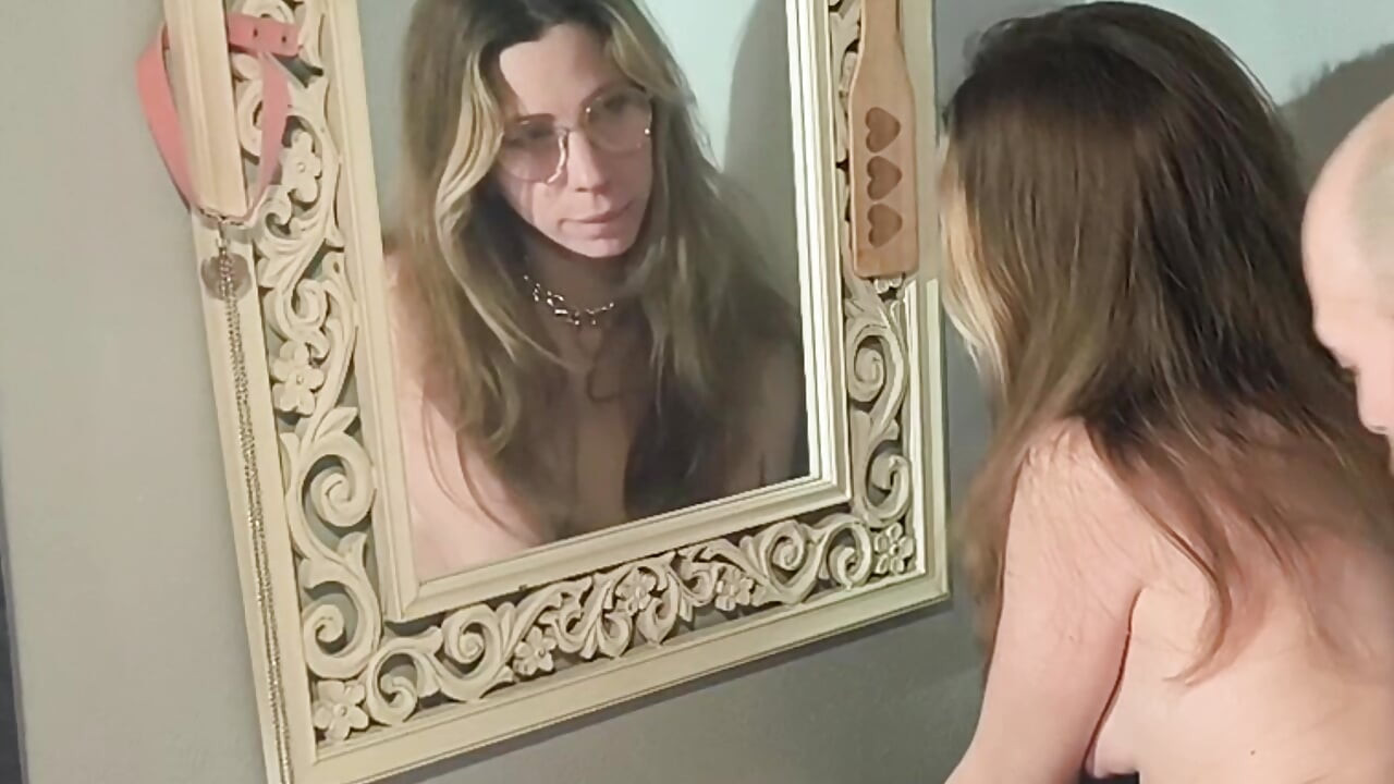 Fucked in front of her mirror she cums and swallows