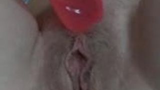 Finger in wife's hairy pussy