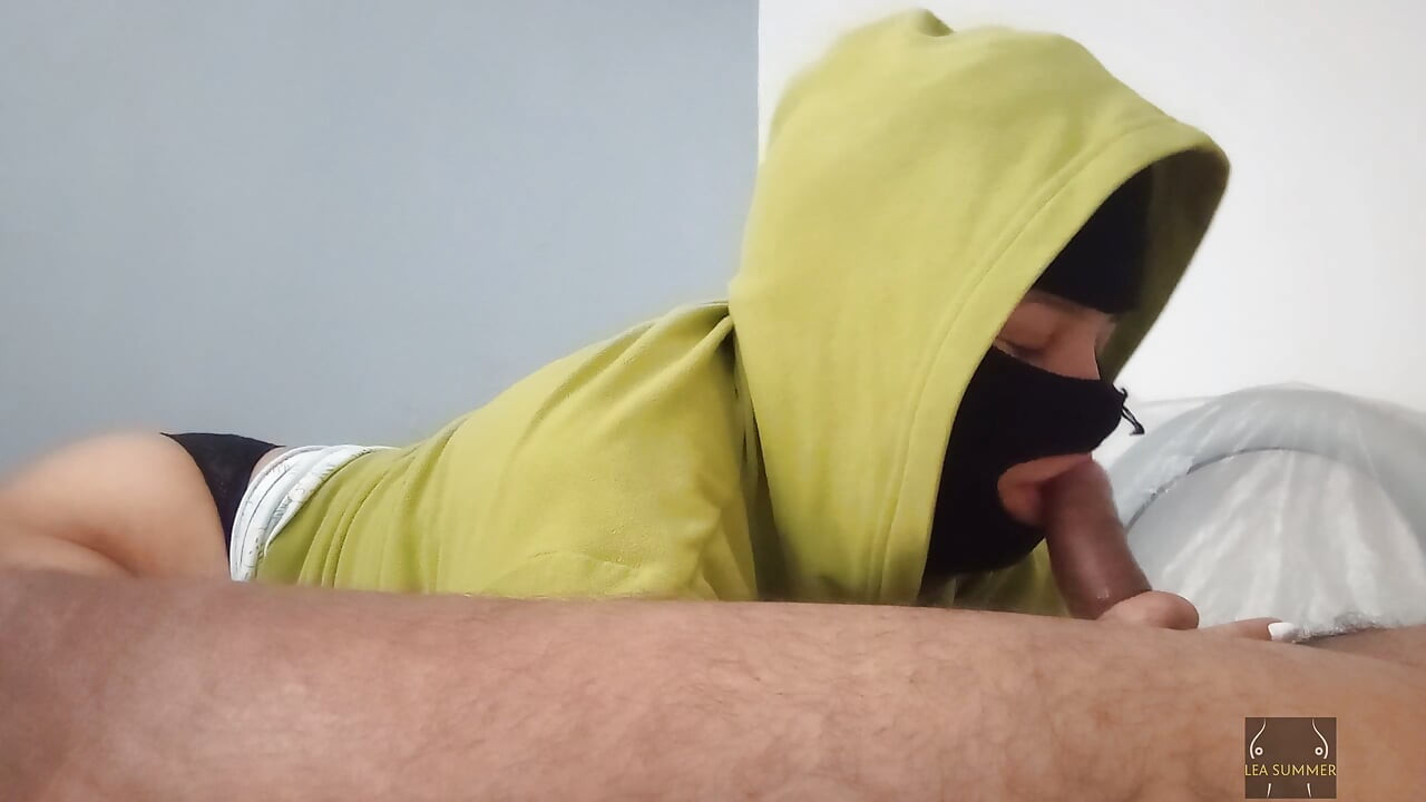 Big-assed slut sucks cock and swallows the semen of a black man with a big dick