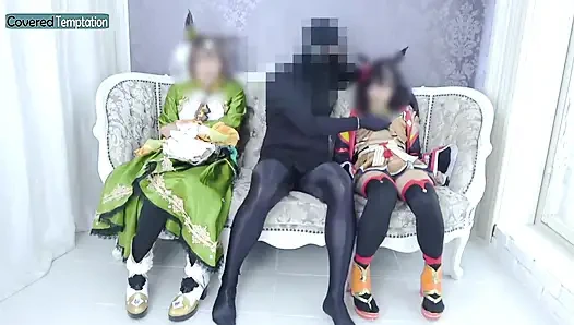 Cosplay, erwachsene frau, dreier-sex mit zwei partnern, gruppenszene