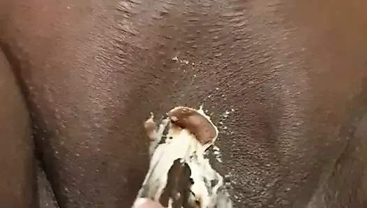 Licking chocolate off my gf’s pussy