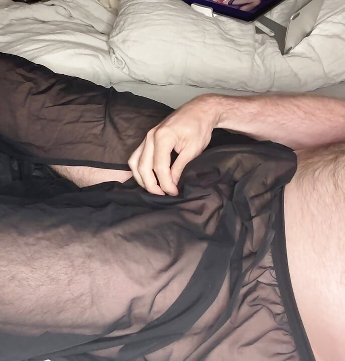 Sissy in skirt and panties with cum